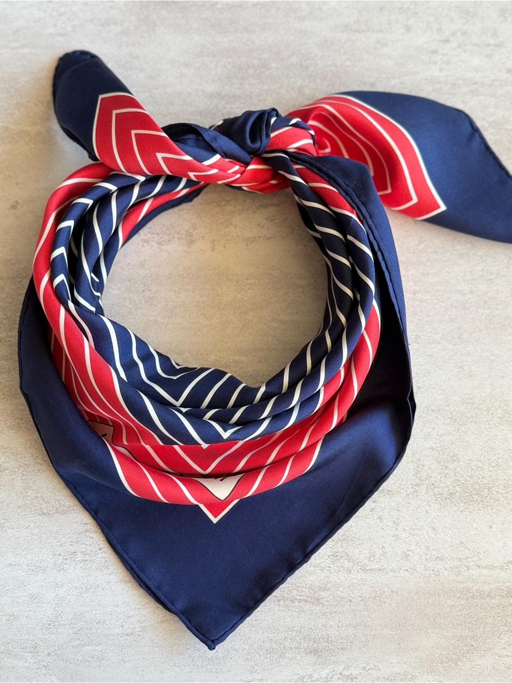 Yves Saint Laurent Navy & Red Striped Silk Scarf
